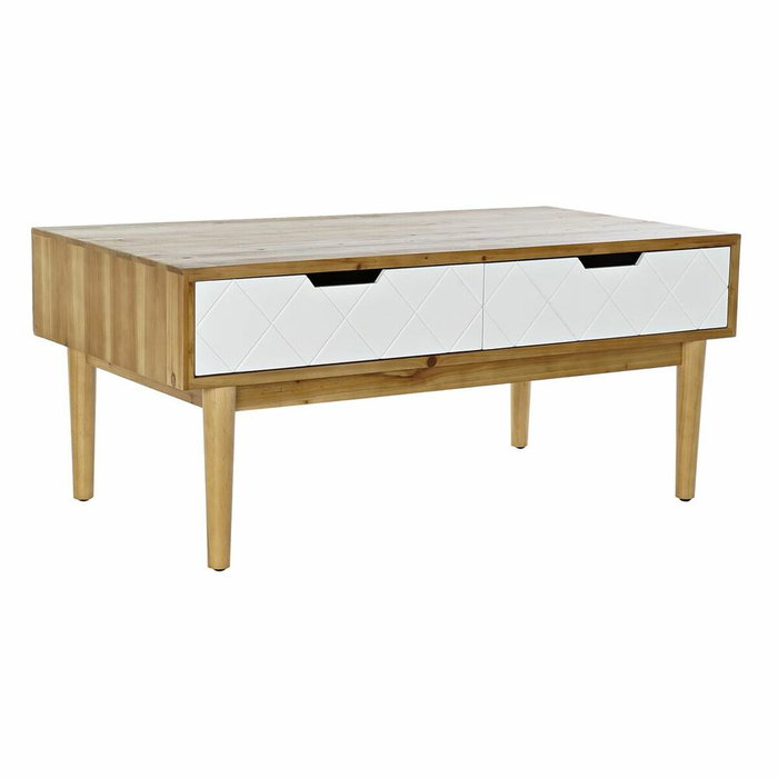DKD Home Decor Mesa de Centro Abeto Marrón y Blanco con 2 Cajones