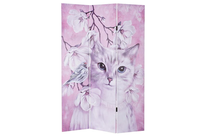 Biombo DKD Home Decor Gato Lienzo 120 x 2,5 x 180 cm Pino