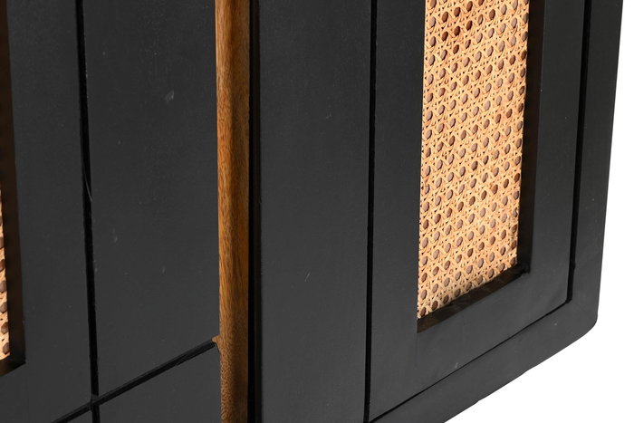 DKD Home Decor Buffet Mango Ratán Metal Negro Natural 160 x 40 x 90 cm