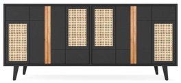 DKD Home Decor Buffet de Mango y Ratán Negro y Natural 160x40x90