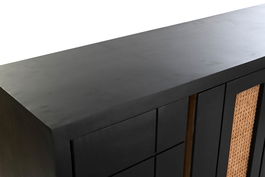 DKD Home Decor Buffet Mango Ratán Metal Negro Natural 160 x 40 x 90 cm