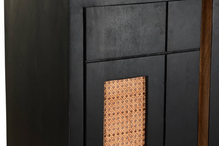 DKD Home Decor Buffet Mango Ratán Metal Negro Natural 160 x 40 x 90 cm