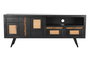 DKD Home Decor Mueble TV Negro Natural Mango Ratan 145.5 x 40.5 x 60 cm