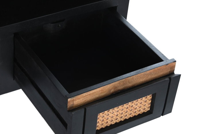 DKD Home Decor Mueble TV Negro Natural Mango Ratan 145.5 x 40.5 x 60 cm