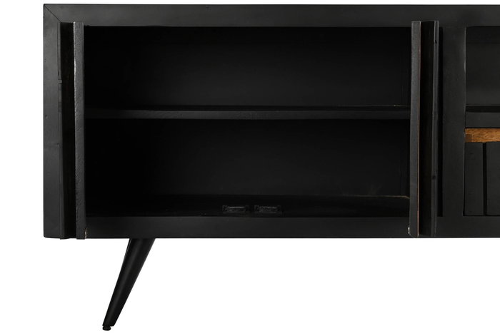 DKD Home Decor Mueble TV Negro Natural Mango Ratan 145.5 x 40.5 x 60 cm