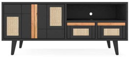 DKD Home Decor Mueble TV Negro Natural Mango Ratan 145.5 x 40.5 x 60 cm