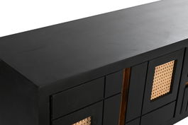 DKD Home Decor Mueble TV Negro Natural Mango Ratan 145.5 x 40.5 x 60 cm