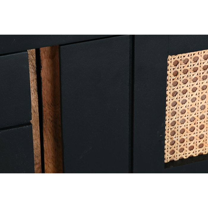 DKD Home Decor Mueble TV Mango y Ratán Negro y Natural 145,5x40,5x60 cm