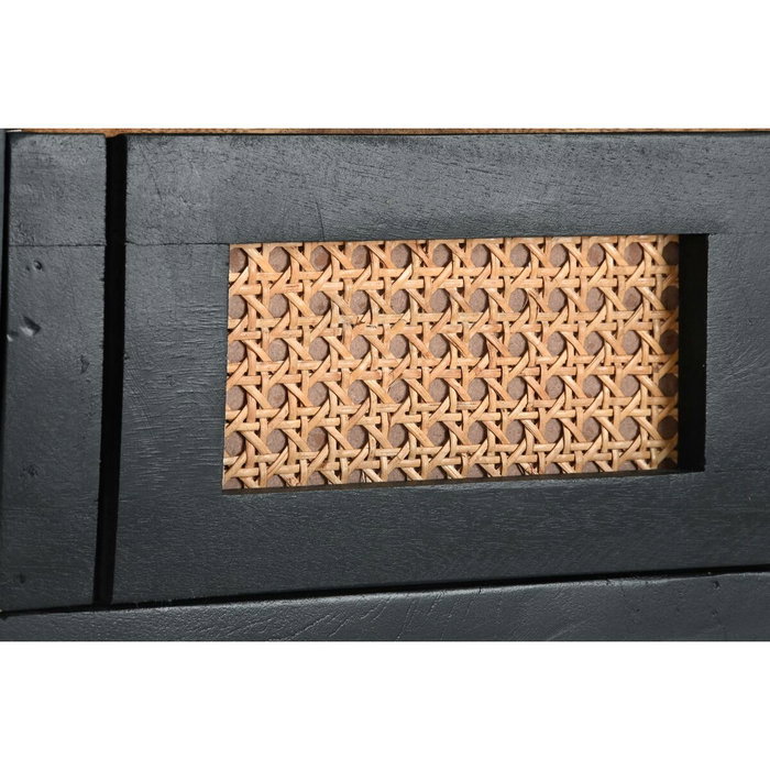 DKD Home Decor Mueble TV Mango y Ratán Negro y Natural 145,5x40,5x60 cm