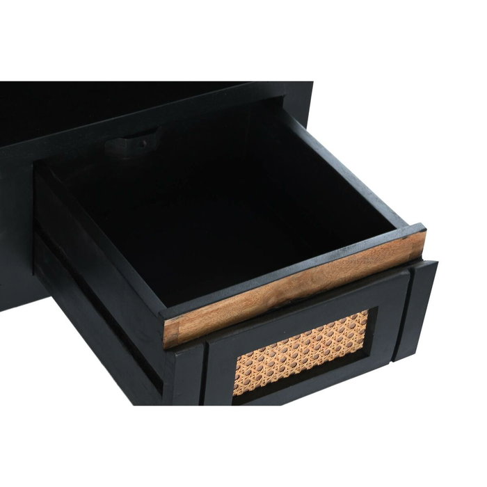DKD Home Decor Mueble TV Mango y Ratán Negro y Natural 145,5x40,5x60 cm