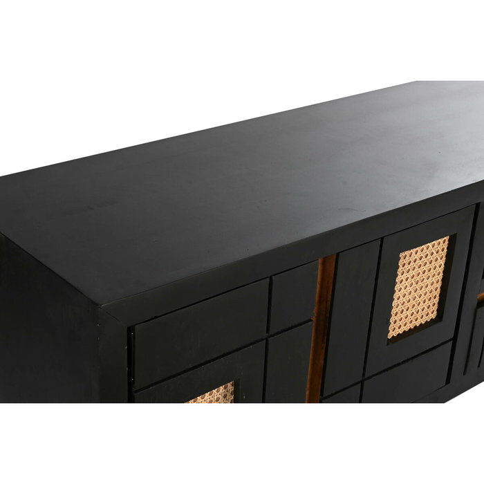 DKD Home Decor Mueble TV Mango y Ratán Negro y Natural 145,5x40,5x60 cm