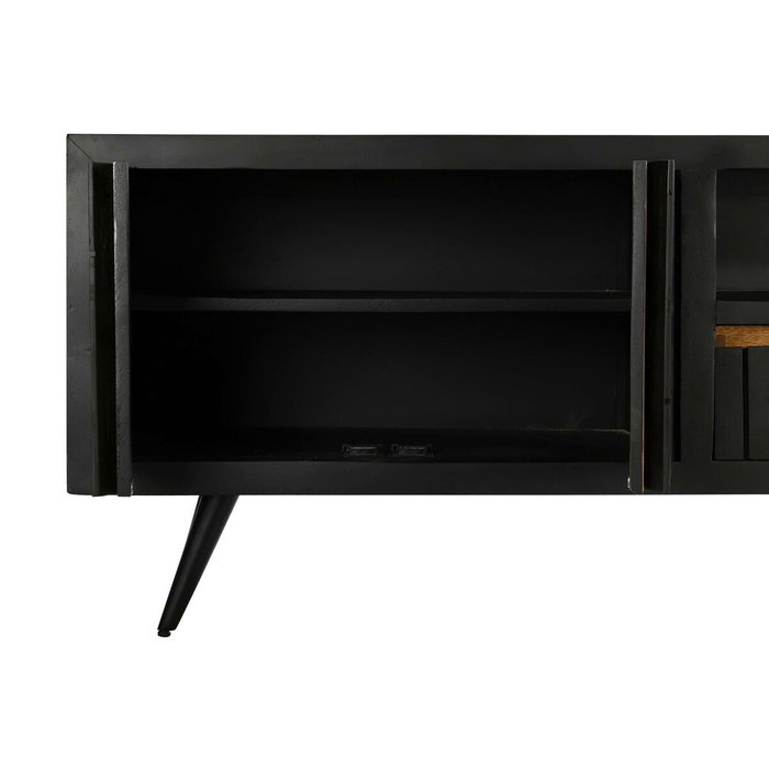 DKD Home Decor Mueble TV Mango y Ratán Negro y Natural 145,5x40,5x60 cm