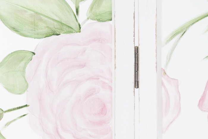 DKD Home Decor Biombo Shabby con Rosas, Biombo Separador Madera y Nylon, Colores Rosa Verde Blanco, 180 cm Alto x 150 cm Ancho
