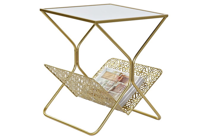 DKD Home Decor Revistero Dorado Metal y Espejo 45 x 45 x 55 cm