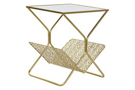 DKD Home Decor Revistero de Metal y Espejo Dorado 45x45x55 cm