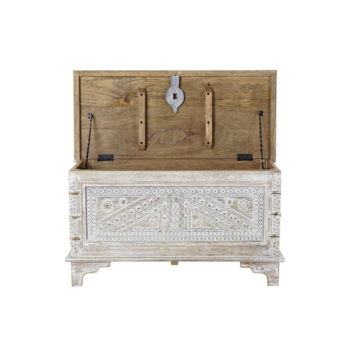 DKD Home Decor Cesto Arcon de madera de mango y latón, Blanco