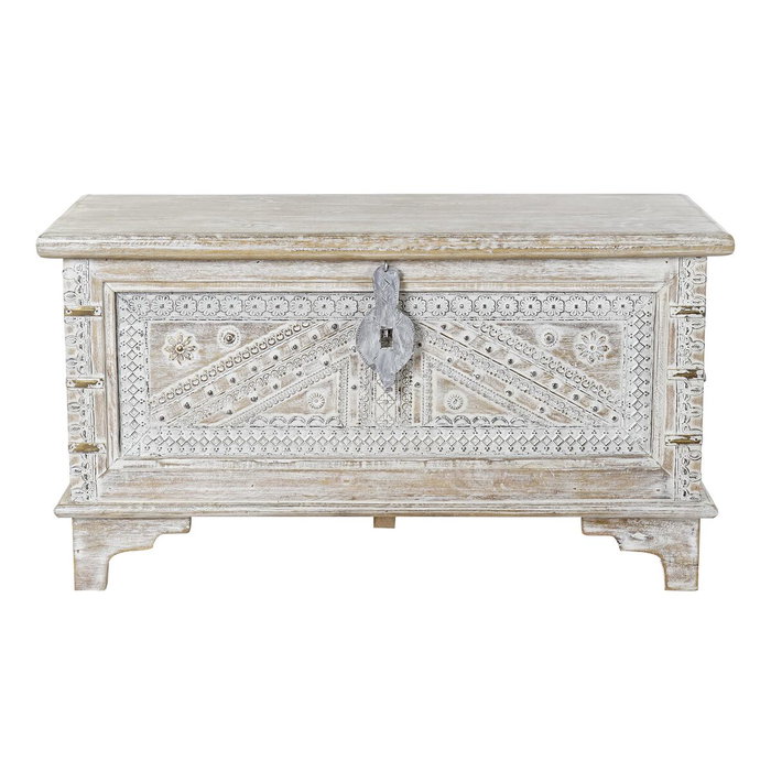 DKD Home Decor Cesto Arcon de madera de mango y latón, Blanco