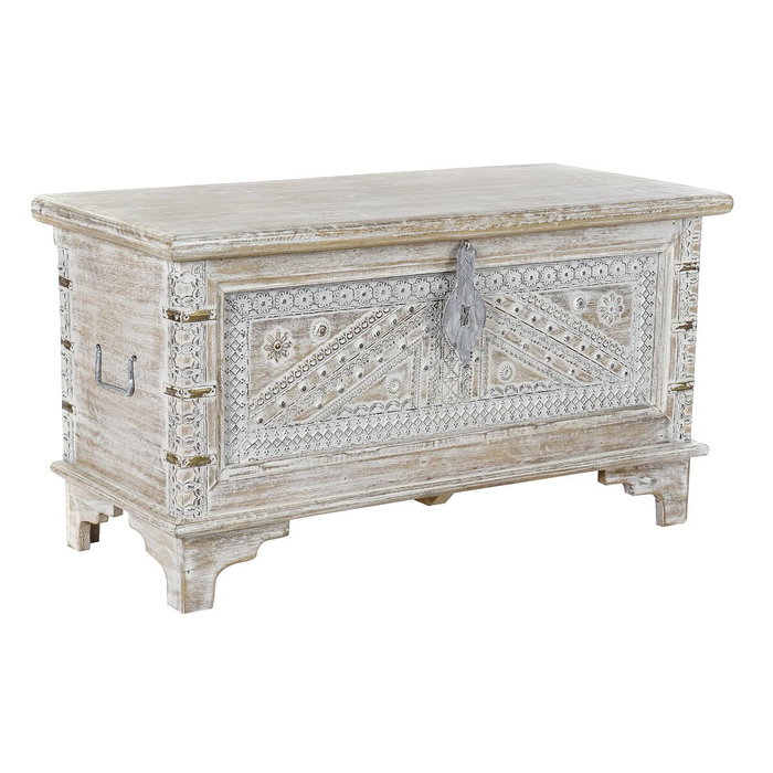 DKD Home Decor Cesto Arcon de madera de mango y latón, Blanco