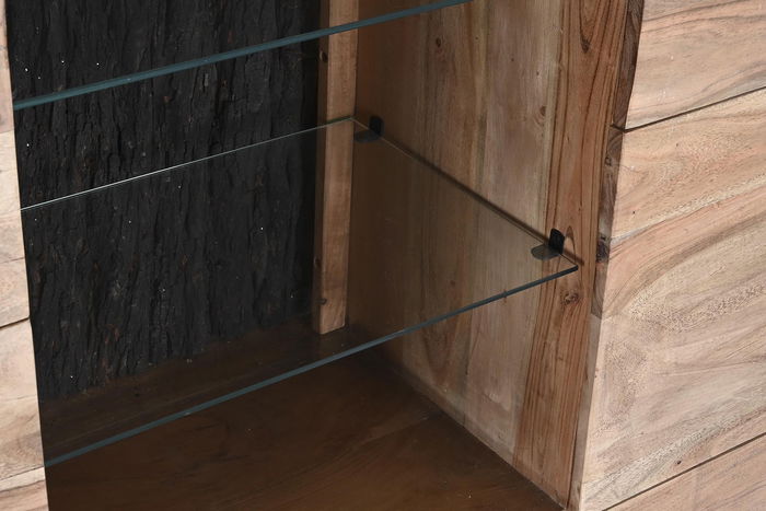 DKD Home Decor Armario Colonial Marrón 4 Puertas Acacia Cristal Led 145x40x153 cm