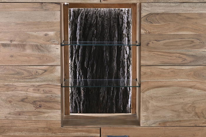 DKD Home Decor Armario Colonial Marrón 4 Puertas Acacia Cristal Led 145x40x153 cm