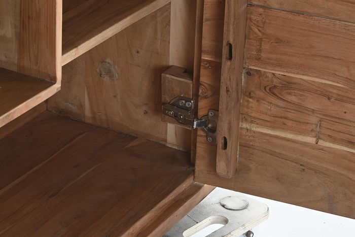 DKD Home Decor Armario Colonial Marrón 4 Puertas Acacia Cristal Led 145x40x153 cm