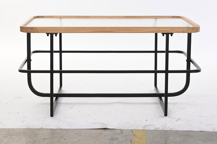 DKD Home Decor Mesa Centro Scandi Negro Natural Metal Cristal 60 x 46 x 90 cm