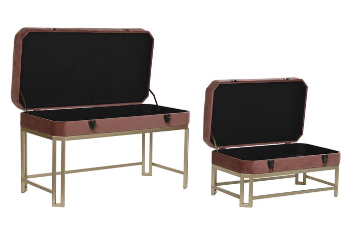 DKD Home Decor Descalzadora Rosa Dorado Metal Velvet 80 x 40 x 47 cm Set de 2 DKD Home Decor Descalzadora Rosa Dorado Metal Velvet 80 x 40 x 47 cm Set de 2