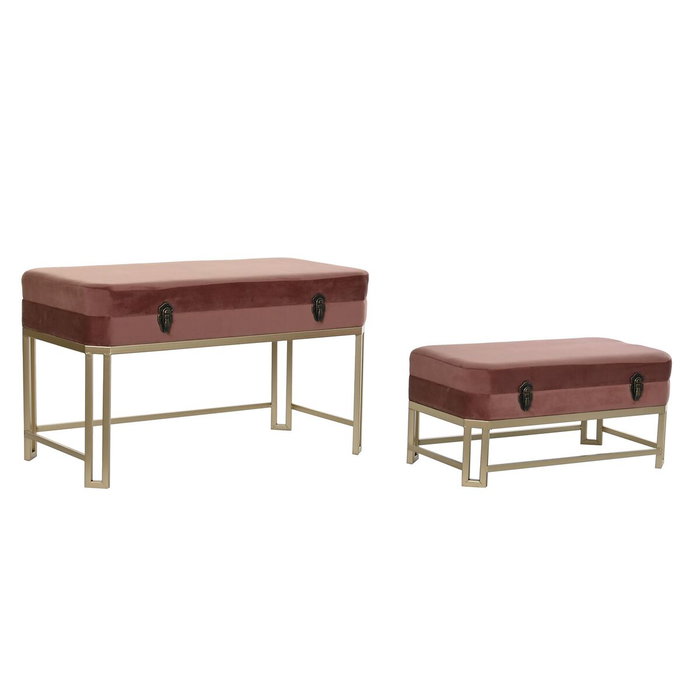 DKD Home Decor Descalzadora Glam Rosa y Dorado Set de 2 - Velvet y Metal