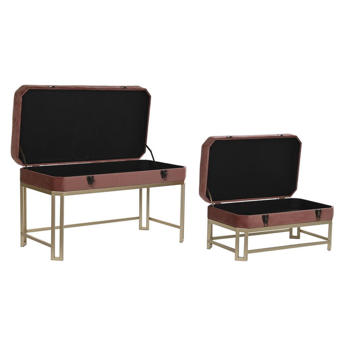 DKD Home Decor Descalzadora Glam Rosa y Dorado Set de 2 - Velvet y Metal