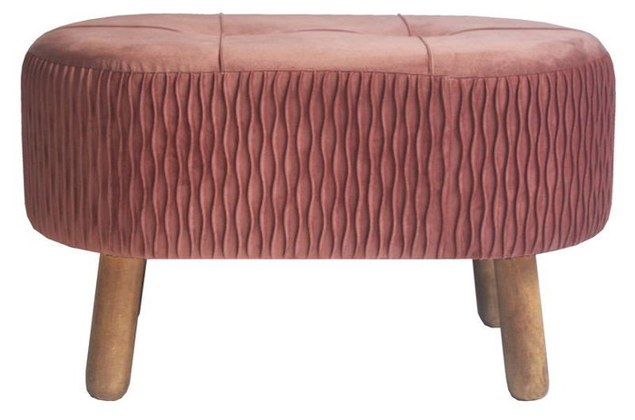 DKD Home Decor Reposapiés Velvet en Rosa Palo y Madera Natural