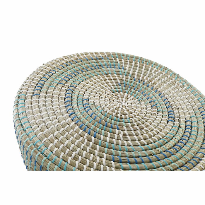 DKD Home Decor Reposapiés de Ratán y Seagrass Turquesa