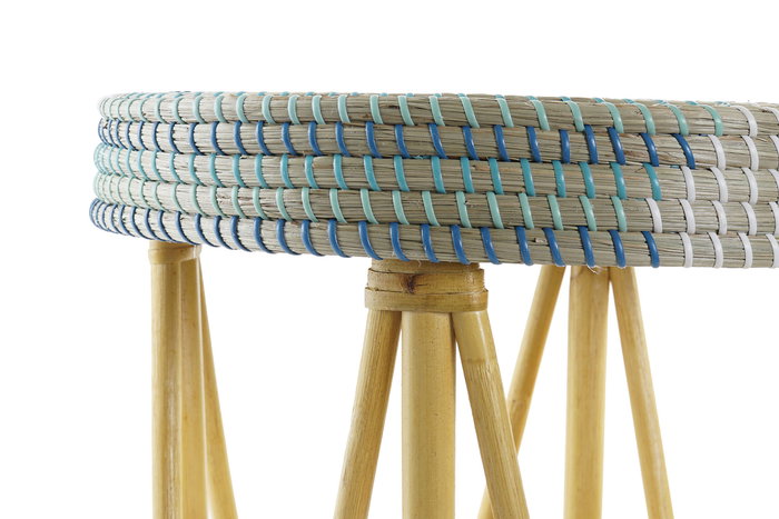 DKD Home Decor Reposapiés Tropical Ratan y Seagrass Turquesa Natural Blanco 41 x 42 x 41 cm