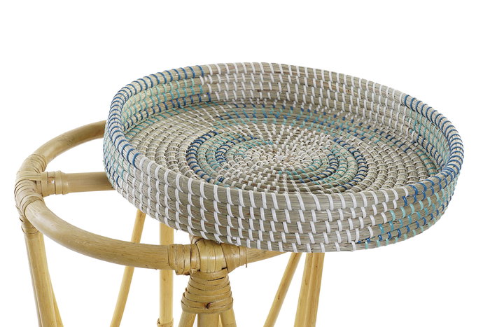 DKD Home Decor Reposapiés Tropical Ratan y Seagrass Turquesa Natural Blanco 41 x 42 x 41 cm