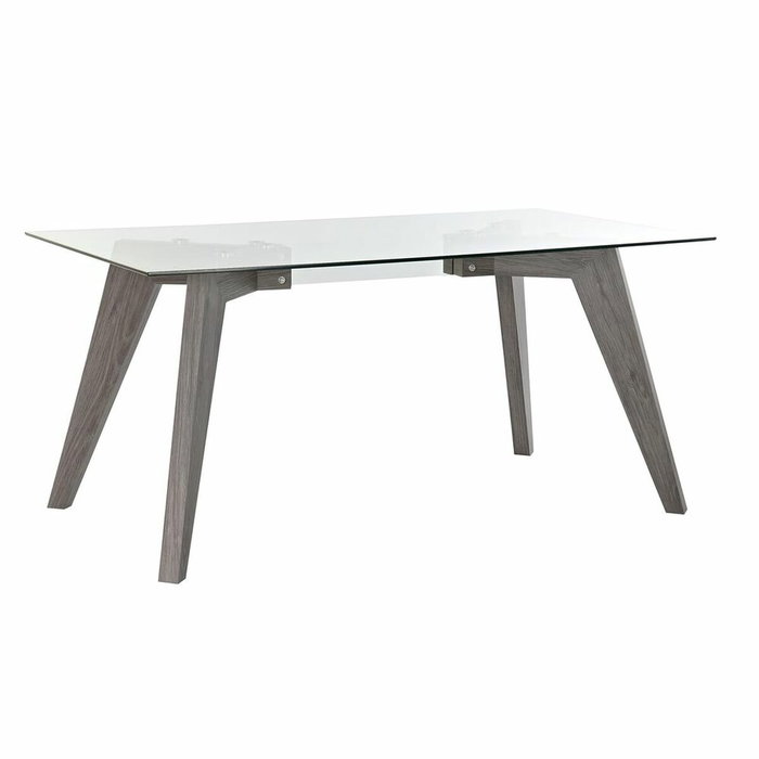 DKD Home Decor Mesa de Comedor de Cristal Templado Gris y MDF