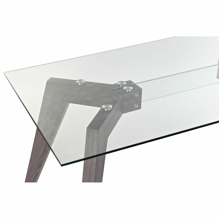 DKD Home Decor Mesa de Comedor de Cristal Templado Gris y MDF