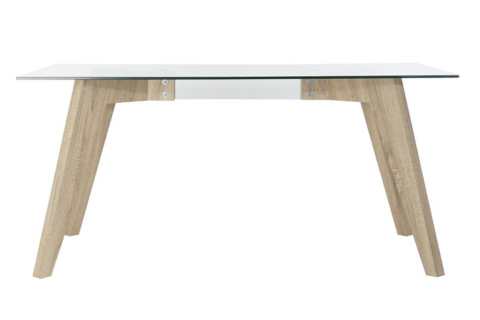 DKD Home Decor Mesa de Comedor de Cristal Templado Gris y MDF