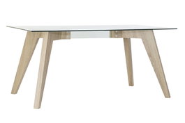 DKD Home Decor Mesa de Comedor de Cristal Templado Gris y MDF