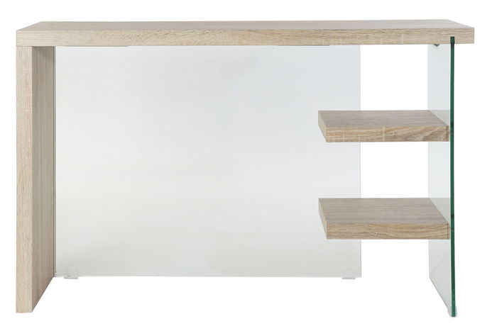 DKD Home Decor Escritorio Moderno Gris Transparente de Cristal Templado y MDF, 2 Estanterías Desmontable 120x50x76 cm