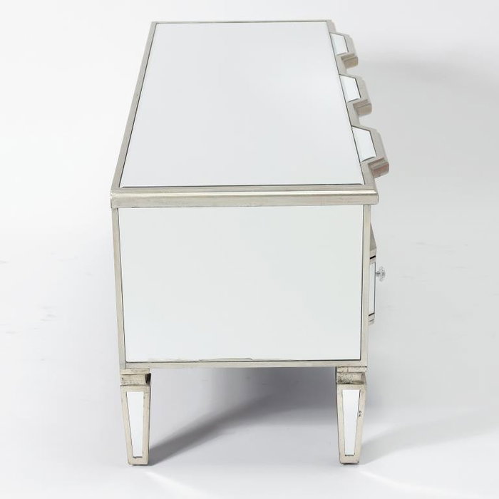 DKD Home Decor Mueble TV Glam Espejo Plateado 112 x 45 x 50 cm con 3 Cajones