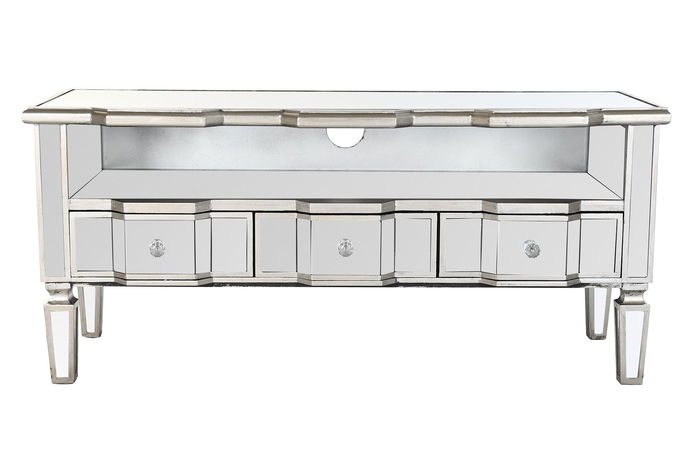 DKD Home Decor Mueble TV Glam Espejo Plateado 112 x 45 x 50 cm con 3 Cajones
