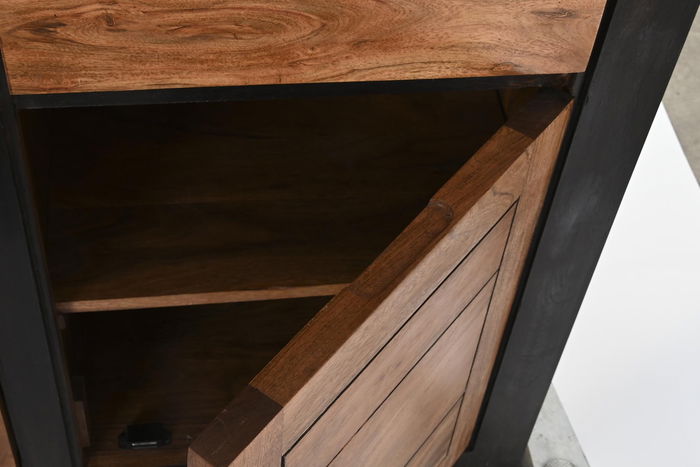 DKD Home Decor Buffet Aparador Negro Madera Acacia - Mueble de Almacenamiento para Salón y Comedor - 200 cm Ancho x 86 cm Alto x 45 cm Fondo