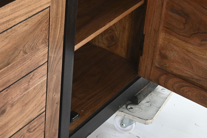 DKD Home Decor Buffet Aparador Negro Madera Acacia - Mueble de Almacenamiento para Salón y Comedor - 200 cm Ancho x 86 cm Alto x 45 cm Fondo