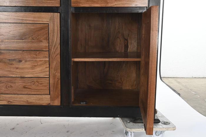 DKD Home Decor Buffet Aparador Negro Madera Acacia - Mueble de Almacenamiento para Salón y Comedor - 200 cm Ancho x 86 cm Alto x 45 cm Fondo
