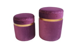 DKD Home Decor Set de 2 Reposapiés de Terciopelo Púrpura y Dorado