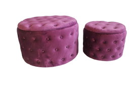 DKD Home Decor Set de 2 Reposapiés de Terciopelo Capitoné Púrpura