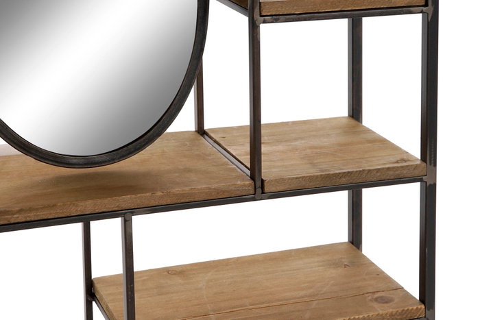 DKD Home Decor Estanteria Loft Metal MDF Espejo 4 Estantes Marron Claro Negro 13.2 x 60.3 x 39.5 cm