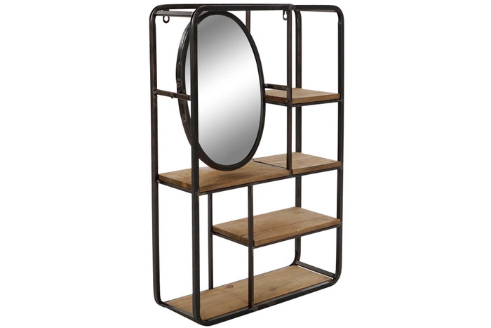 DKD Home Decor Estanteria Loft Metal MDF Espejo 4 Estantes Marron Claro Negro 13.2 x 60.3 x 39.5 cm