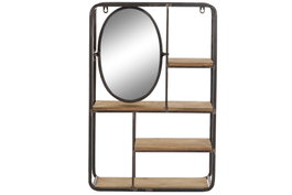 DKD Home Decor Estanteria Loft Metal MDF Espejo 4 Estantes Marron Claro Negro 13.2 x 60.3 x 39.5 cm