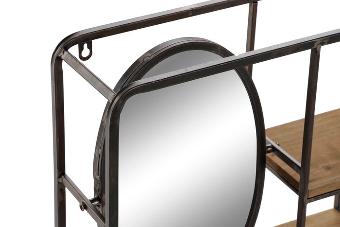DKD Home Decor Estanteria Loft Metal MDF Espejo 4 Estantes Marron Claro Negro 13.2 x 60.3 x 39.5 cm