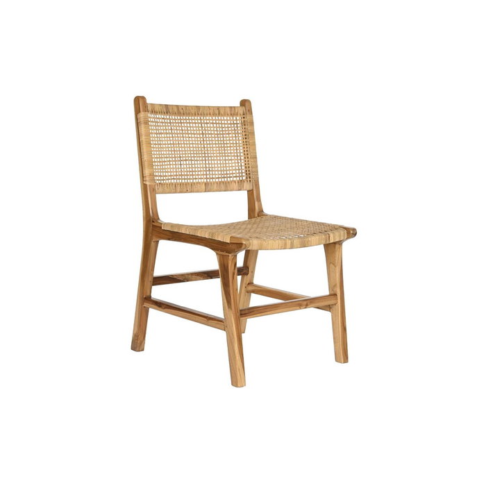 DKD Home Decor Silla de Teca y Ratán Marrón Claro
